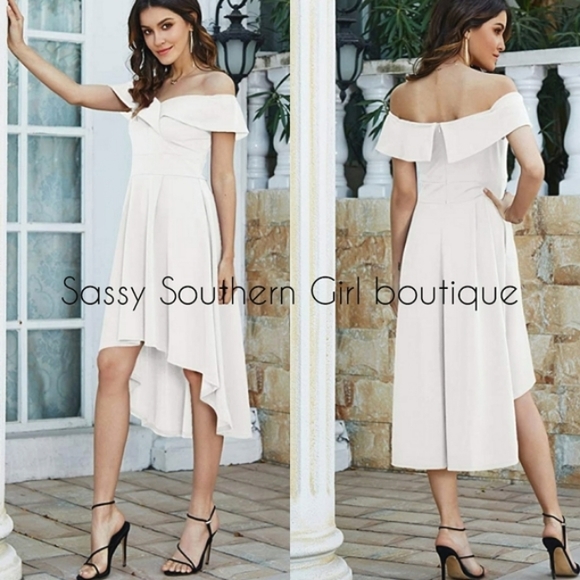 ⭐🆕White off shoulder high low dress - Picture 2 of 9